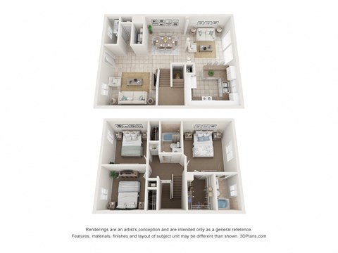 Floor plan for 3 beds, 2.5 baths, 1387 sqft